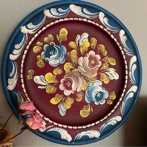 Vintage Wooden Norwegian Decorative Plate - Handmade/Handpainted 11.75”